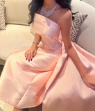 Niulatu Pink Satin Strapless Saudi Arabia Corset Sparkly Sequins Dubai Evening Dress Formal Party Dress HZ1007