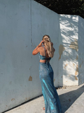 Niulatu Spaghetti Straps Sheath Slit Prom Dress Long Evening Dress HZ1007