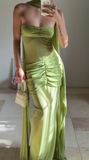 Niulatu Green Strapless Ruched Long Prom Dress Formal Evening Dress HZ1007