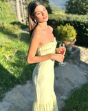 Niulatu Yellow Strapless Chiffon Ruffles Evening Dress Mermaid Prom Dress HZ1007