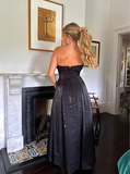 Niulatu Black Strapless A Line Evening Dress Long Prom Dress HZ1007
