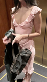Niulatu V Neck Pink Chiffon Ruffles Prom Evening Dress HZ1007