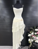 Niulatu White Chiffon Mermaid Evening Dress Long Layered Prom Dress HZ1007