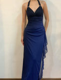Niulatu Halter Ombre Navy Blue V Neck Chiffon Long Prom Dress Party Evening Gown HZ1007
