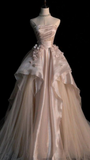 Niulatu Pink Strapless A-line Tulle Evening Dress Glam Dress HZ1007