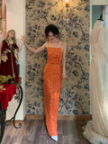 Niulatu Orange Sheath Spaghetti Strap Beaded Chiffon Prom Dress 16th Birthday Dress HZ0113