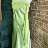 Niulatu Green Satin Chiffon Evening Dress Long Prom Dress HZ1007