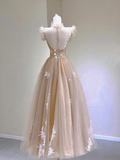 Niulatu Lace Tea Length Prom Dresses A-Line Evening Dresses HZ1007