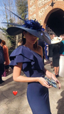 Niulatu Ruffle One Shoulder Navy Blue Prom Dress Fashion Evening Dress HZ1007