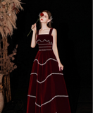 Niulatu Red Velvet A-line Evening Dress HZ1007