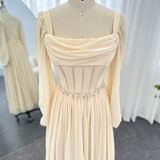 Niulatu Short Midi Arabic Evening Dress with Belt Long Sleeve Tea Length Women Formal Wedding Party Gowns HZ1007