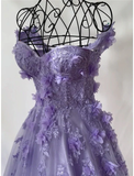 Niulatu Pink Off Shoulder Tulle Floral Party Dress Tulle Prom Dress Evening Dress SD1747