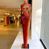 Niulatu Burnt Orange Velvet Long Evening Dress Pageant Dress HZ1007