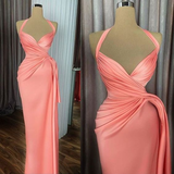 Niulatu Prom Dress Pleats Prom Dress Halter Prom Dress Satin Evening Dress HZ1007