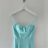 Niulatu Blue Satin Spaghetti Straps Prom Dress Evening Dress HZ1007