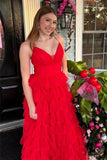 Niulatu A-line V-neck Layers Long Prom Dresses, Evening HZ1007