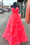 Niulatu A-line V-neck Layers Long Prom Dresses, Evening HZ1007