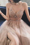 Rhinestons Rose Gold A-line Long Prom HZ0308