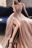 Rhinestons Rose Gold A-line Long Prom HZ0308