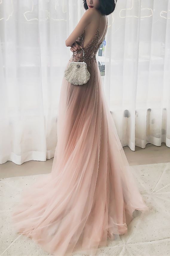 Rhinestons Rose Gold A-line Long Prom HZ0308