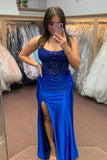 Niulatu Blue Lace-Up Mermaid Satin Long Prom Dress with HZ1007