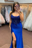 Niulatu Blue Lace-Up Mermaid Satin Long Prom Dress with HZ1007