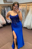 Niulatu Blue Lace-Up Mermaid Satin Long Prom Dress with HZ1007