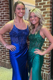 Niulatu Blue Lace-Up Mermaid Satin Long Prom Dress with HZ1007