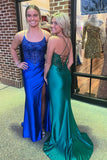 Niulatu Blue Lace-Up Mermaid Satin Long Prom Dress with HZ1007