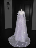 Niulatu Lilac Tulle Beaded Appliques A Line Prom Evening Dress Formal Evening Dress HZ1007
