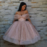 Niulatu pink tulle sequins short prom dress HZ0113