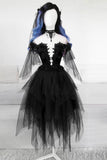 Niulatu ROUND NECK TULLE LACE SHORT PROM DRESS BLACK EVENING DRESS HZ1007