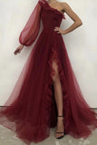 Niulatu tulle prom dress one shoulder evening dress HZ1007