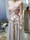 Niulatu A-line Scoop Floral Prom Dress Floor Length Prom Dresses Applique Evening Dresses HZ1007