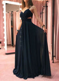 Niulatu Spaghetti straps Chiffon Long Prom Dress Simple Evening Dress HZ1007