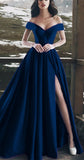 Niulatu Blue Evening Gowns Long Satin Split Prom Dresses HZ1007