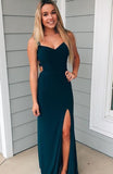 Niulatu Spaghetti Straps Long Prom Dress With Slit Cheap Long Evening Dress HZ1007