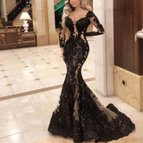 Niulatu black prom dresses long sleeve lace appliqu¨¦ elegant evening gown formal dresses HZ1007