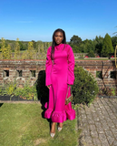 Niulatu Long Party Dress for Women Long Sleeve Evening Dress with Hem Flounce HZ1007