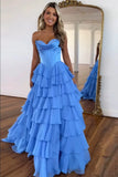 Niulatu Strapless Tiered Ruffles A-line Prom Dress A-line Side Split vestidos de noiva Customized Zip Back Chiffon Evening HZ1007