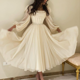 Niulatu Short Midi Arabic Evening Dress with Belt Long Sleeve Tea Length Women Formal Wedding Party Gowns HZ1007