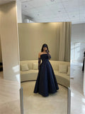 Niulatu Ball Gown Navy Blue Strapless With Long Sleeves Prom Dresses Long Evening Dress HZ1110