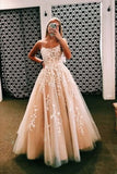 Niulatu ivory long prom dress with lace appliques HZ0113
