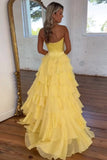 Niulatu Strapless Tiered Ruffles A-line Prom Dress A-line Side Split vestidos de noiva Customized Zip Back Chiffon Evening HZ1007