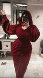 Niulatu Burgundy Evening Dress With Long Sleeves HZ1007