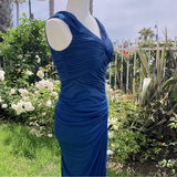 Niulatu Fashion Mermaid V Neckline Navy Blue Floor Length Evening Dress Prom Dresses SD1881