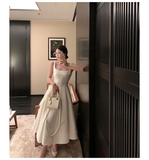 Niulatu Square Neck Plain Midi A-Line Evening Dress HZ1007