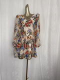 Niulatu A line V Neckline Floral Chiffon Travel Vacation Floral Beach Dress Short Dress SD0012