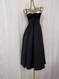 Niulatu A line Spaghetti Straps Black Vacation Dress Satin Birthday Dresses SD0016