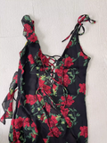 Niulatu A line Spaghetti Straps Red Rose Travel Vacation Floral Beach Dress Birthday Outfits SD0017